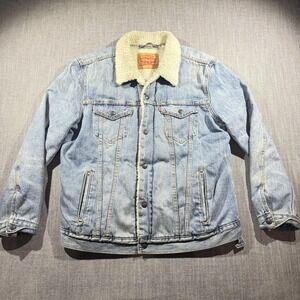 Levi's Sherpa Lined Denim Jacket Mens XL Blue Bomber Trucker Warm Coat